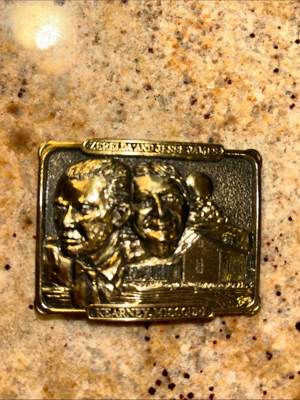 RARE!!! vintage brass Commemorative Rectangular Zerelda and Jesse James Buckle